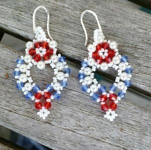 Red white blue earrings, handmade jewelry